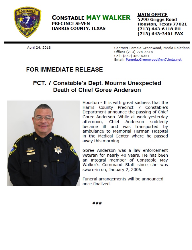 PCT. 7 Mourns Unexpected Death of Chief Goree Anderson